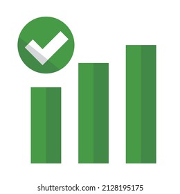 Gráfico de barras y marca de verificación. Éxito de los negocios. Vector.