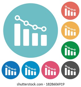 Bar graph with circles and lines flat white icons on round color backgrounds