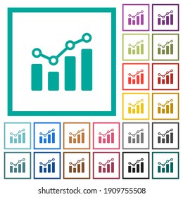 Bar graph with circles and lines flat color icons with quadrant frames on white background