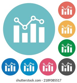 Bar graph with circles and lines flat white icons on round color backgrounds