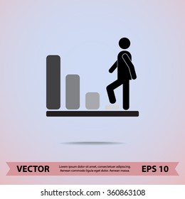 Bar graph climbing sign icons, vector illustration. Flat design style 