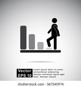 Bar graph climbing sign icons, vector illustration. Flat design style 