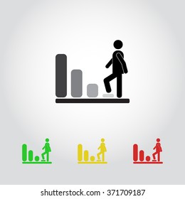 Bar graph climbing sign icons, vector illustration. Flat design style 