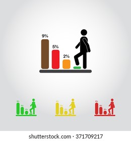 Bar graph climbing sign icons, vector illustration. Flat design style 