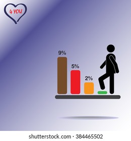 Bar graph climbing sign icons, vector illustration. Flat design style 
