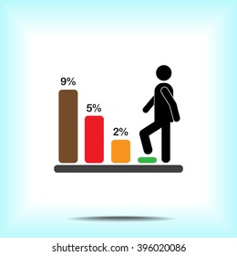 Bar graph climbing sign icons, vector illustration. Flat design style 
