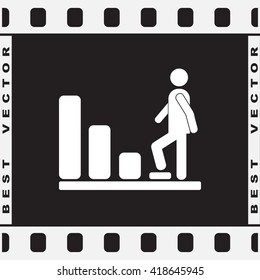 Bar graph climbing sign icons, vector illustration. Flat design style 