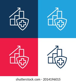 Bar Graph With A Cross blue and red four color minimal icon set