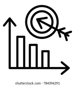 A bar graph with dartboard, market trend achievement line icon
