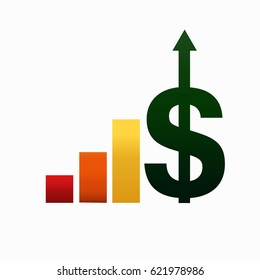 bar graph with dollar arrow up