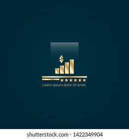 Bar graph with dollar gold logo concept. Designed for your web site design, logo, app, UI. Bar graph with dollar gold initial logo design. corporate identity logo. can be used for business company.