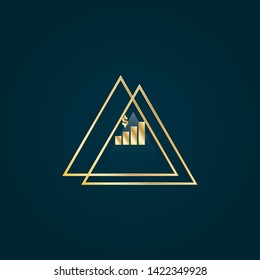 Bar graph with dollar gold logo concept. Designed for your web site design, logo, app, UI. Bar graph with dollar gold initial logo design. corporate identity logo. can be used for business company.