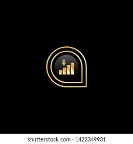 Bar graph with dollar gold logo concept. Designed for your web site design, logo, app, UI. Bar graph with dollar gold initial logo design. corporate identity logo. can be used for business company.