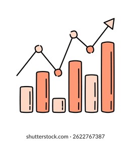 Graphique à barres Style Doodle, graphique à barres avec points et flèche, utile pour les tendances de croissance, l'analyse et les visuels de performance.