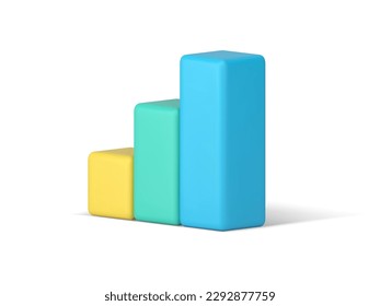 Bar graph financial business analyzing column chart colored structure step level 3d icon realistic vector illustration. Graphic profit control information report visualization infographic scale growth