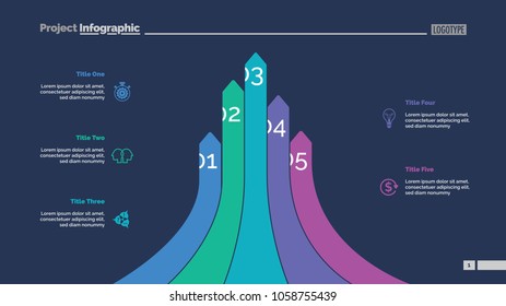Bar graph with five arrows. Diagram, comparison graph, correlations. Marketing concept. Can be used for annual reports, business and finance presentations, web design