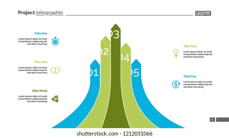 Bar graph with five arrows. Diagram, comparison graph, correlations. Marketing concept. Can be used for annual reports, business and finance presentations, web design