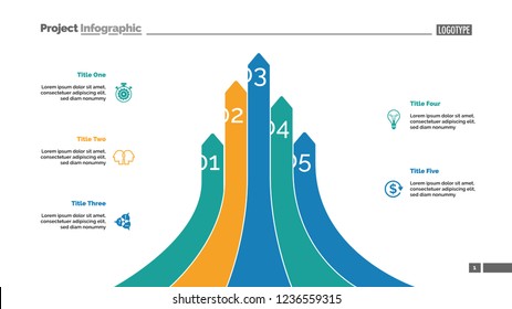 Bar graph with five arrows. Diagram, comparison graph, correlations. Marketing concept. Can be used for annual reports, business and finance presentations, web design