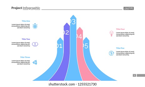 Bar graph with five arrows. Diagram, comparison graph, correlations. Marketing concept. Can be used for annual reports, business and finance presentations, web design
