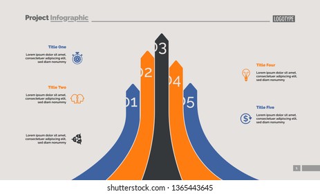 Bar graph with five arrows. Diagram, comparison graph, correlations. Marketing concept. Can be used for annual reports, business and finance presentations, web design