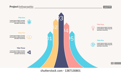 Bar graph with five arrows. Diagram, comparison graph, correlations. Marketing concept. Can be used for annual reports, business and finance presentations, web design