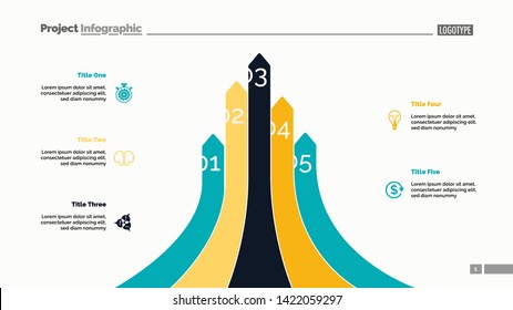 Bar graph with five arrows. Diagram, comparison graph, correlations. Marketing concept. Can be used for annual reports, business and finance presentations, web design