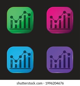 Bar Graph four color glass button icon