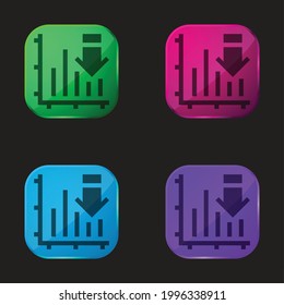 Bar Graph four color glass button icon