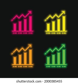 Bar Graph four color glowing neon vector icon