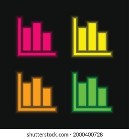 Bar Graph four color glowing neon vector icon