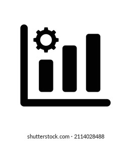 Gráfico de barras e icono de silueta de engranajes. Vector.