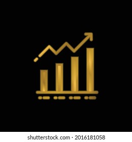 Bar Graph gold plated metalic icon or logo vector