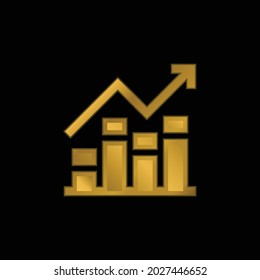 Bar Graph gold plated metalic icon or logo vector