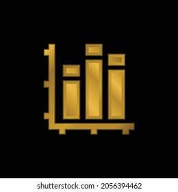 Bar Graph gold plated metalic icon or logo vector