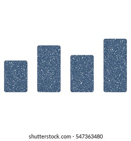 Bar Graph grainy textured icon for overlay watermark stamps. Flat symbol with dirty texture. Dotted vector blue ink rubber seal stamp with grunge design on a white background.