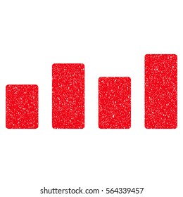 Bar Graph grainy textured icon for overlay watermark stamps. Flat symbol with unclean texture. Dotted vector red ink rubber seal stamp with grunge design on a white background.