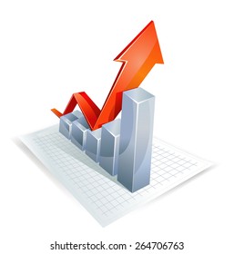 Bar graph with growth arrow.