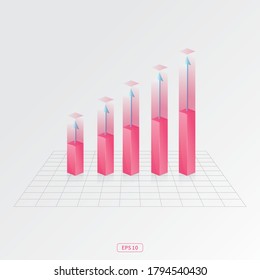 Gráfico de crecimiento del gráfico de barras con símbolo de flecha, infografías de negocio, 3D, símbolo de flecha.