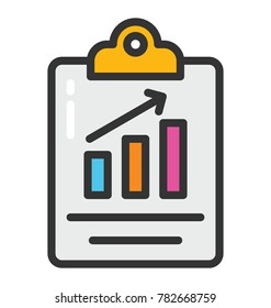 A bar graph or growth chart on clipboard flat vector icon