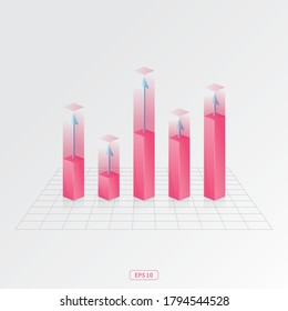 Bar graph growth chart templates, Three Dimensional, Business info-graphics, Arrow symbol.