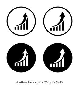 Bar graph growth icon on black circle. Revenue increase chart sign symbol