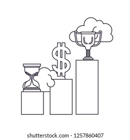 bar graph with hourglass and trophy