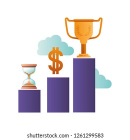 bar graph with hourglass and trophy