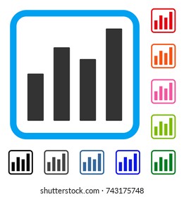 Bar Graph icon. Flat gray iconic symbol in a light blue rounded rectangle. Black, gray, green, blue, red, orange color versions of Bar Graph vector. Designed for web and app interfaces.