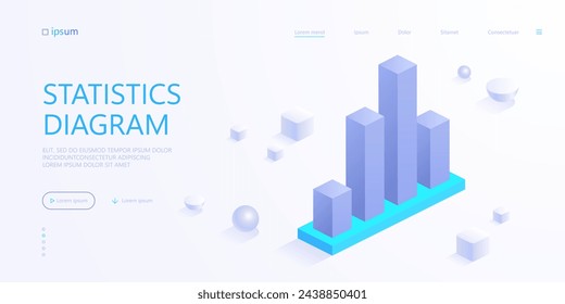 Icono de gráfico de barras en la vista isométrica. Gráficos de negocios, gráficos de datos, diagrama de estadísticas, análisis de progreso de crecimiento. Ilustración vectorial para visualización de presentación, informe, concepto de infografía