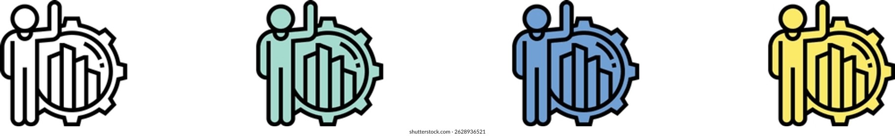 ícone do gráfico de barras. Contorno, Design de estilo verde, azul e amarelo isolado no plano de fundo branco