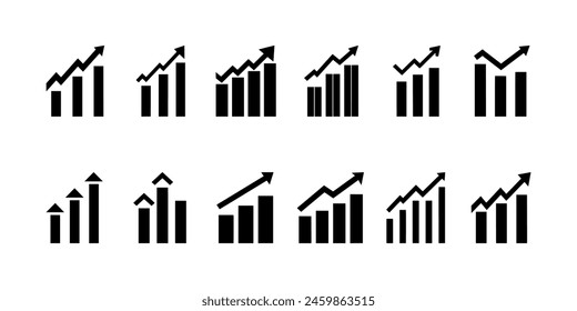 Bar graph icon set. Black Bar graph icon set on white background. Vector illustration