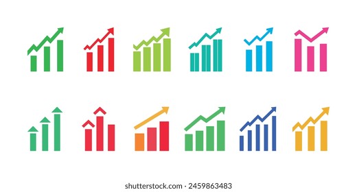 Bar graph icon set on white background. Vector illustration in trendy flat style
