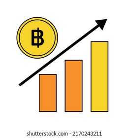 Bar graph icon of Thai baht price increase. Vector.