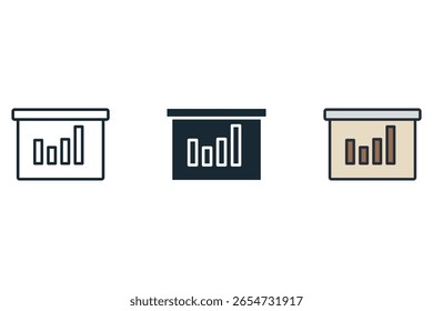 Iconos del gráfico de barras aislados en el fondo blanco. Diseño de estilo plano